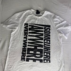 H&M White Tee with Bold Black Vertical Text